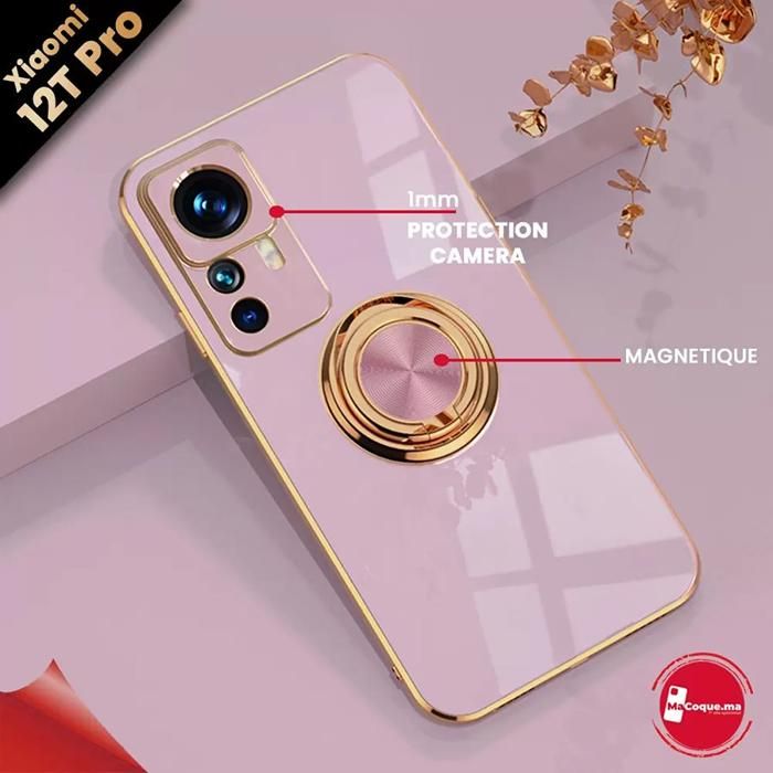 Coque Xiaomi 12T Pro Brillant Magnétique avec Ring 360° en TPU Violet