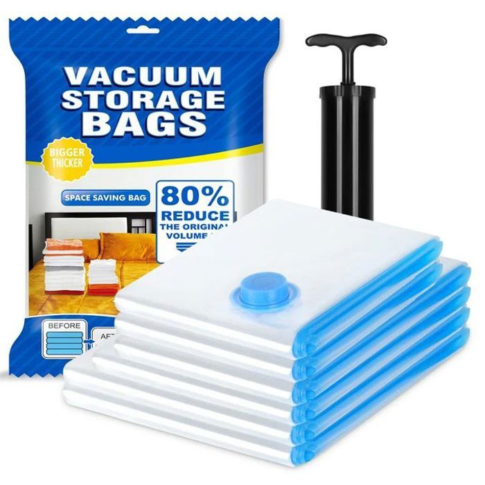 Lot de 12 sacs de rangement sous vide vêtements, couettes de voyage..., avec pompe, réutilisable