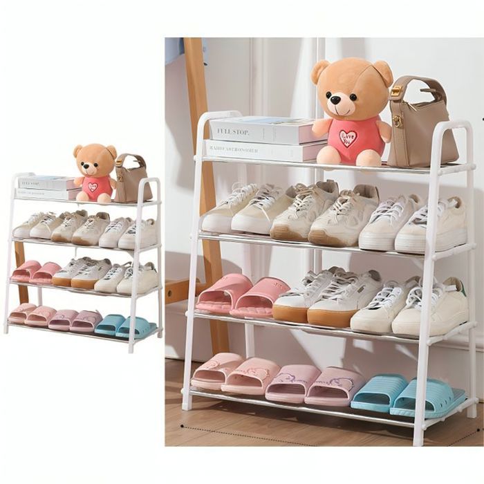 Étagère à chaussures en métal 4 niveaux, organiseur de chaussures pour entrée, placard, chambre à coucher