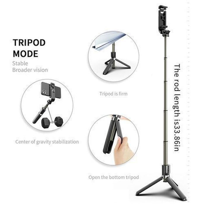 Trépied Bluetooth - L03 - Aluminium - Pliable - Compatible Android/iOS - 360° Rotation