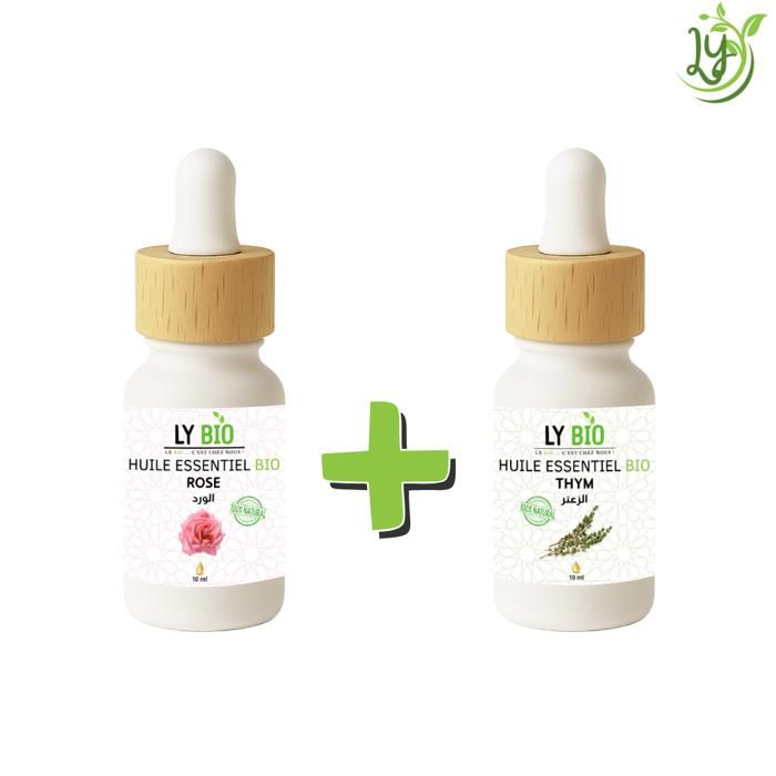 Pack Huile Essentielle - LYBIO - Rose 10ml - Thym 10ml - Anti-âge - Antibactérien