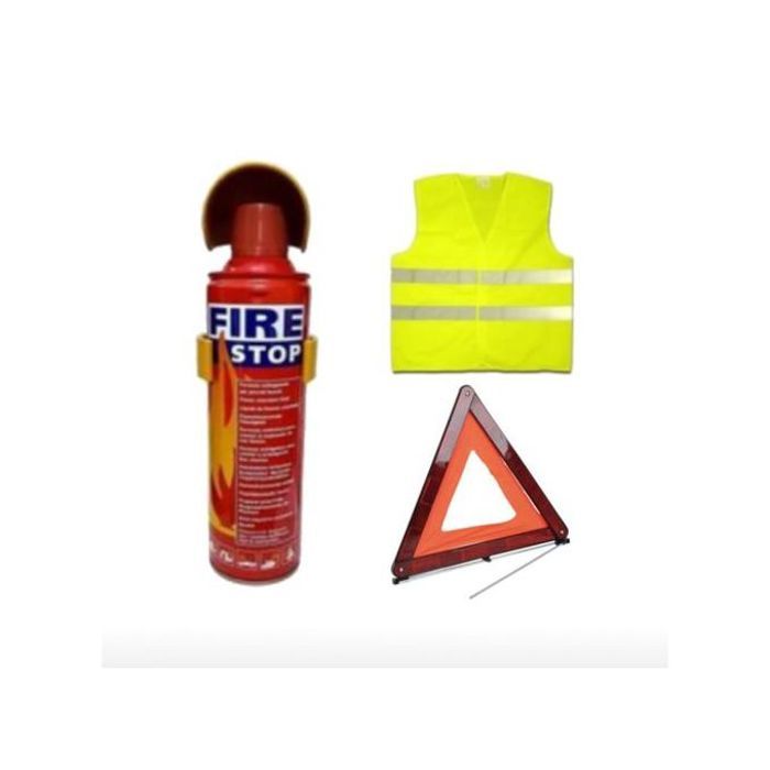 Pack de sécurité voiture - Triangle d'en panne, gilet fluorescent et extincteur 500 ml - Pour situations d'urgence