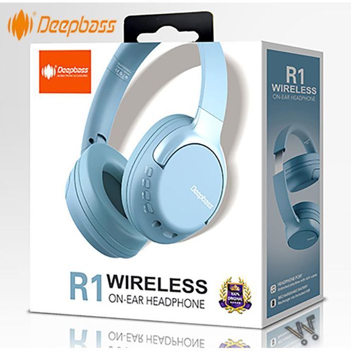 Deep Bass R1 ecouteurs Casque Bluetooth V5 + sans fil TSuppor TF Card-FM-Audio input blue