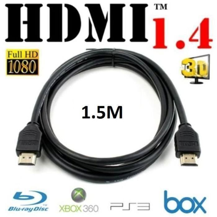 Câble HDMI mâle mâle 1.5 mètres pour relier TV, Pc portable, Playstation