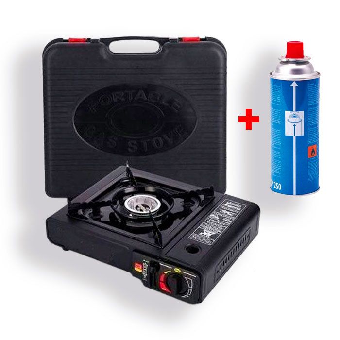Réchaud à gaz portable portatif en acier inoxydable + cartouche de Gaz