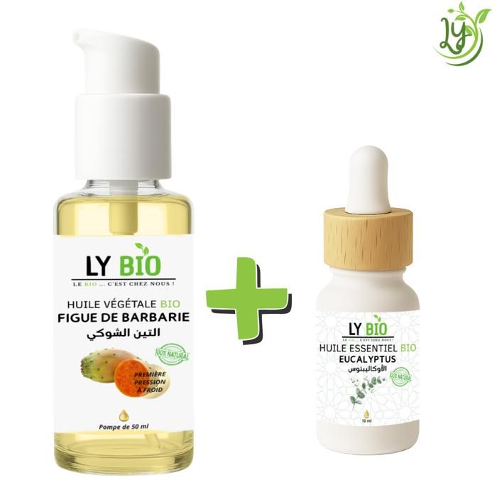 Pack de soins - LYBIO - Huile Figue de Barbarie 50ml - Huile Eucalyptus 10ml - Nourrissant - Mixte