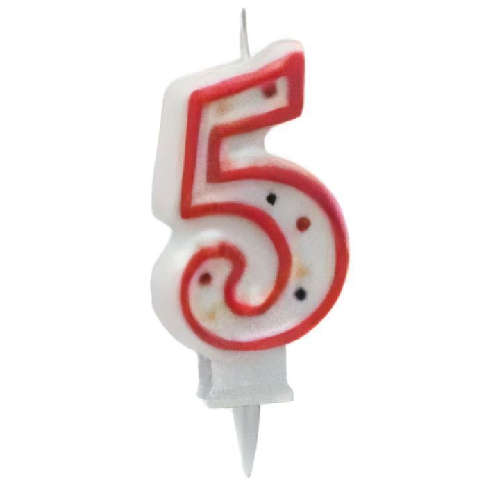 Metaltex bougie numéro 5 cire 8 cm rouge/blanc
