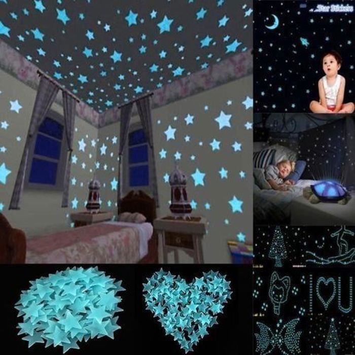 Autocollants muraux - Glow in the dark - Étoiles lumineuses - PVC écologique - Multicolore - 3cmx3cm