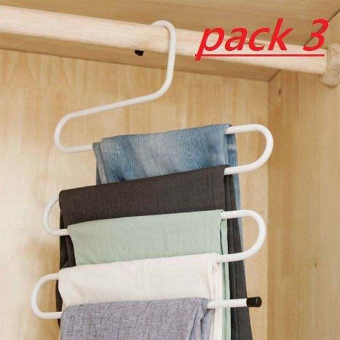 Pack 3 Cintre Pantalons Multi-usage 5 couches-Acier Inoxydable