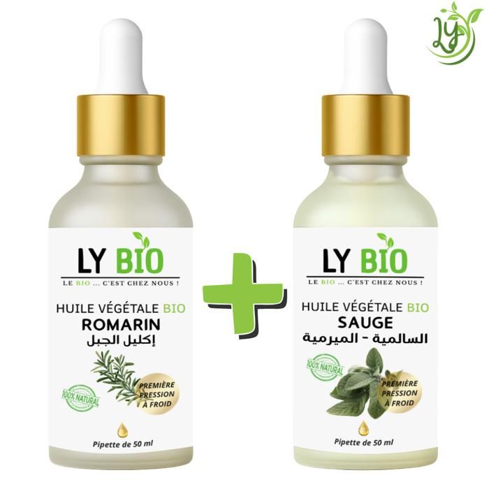 Pack d'huiles essentielles - LYBIO - Romarin & Sauge - 50ml - Pipette - Soin cheveux et peau