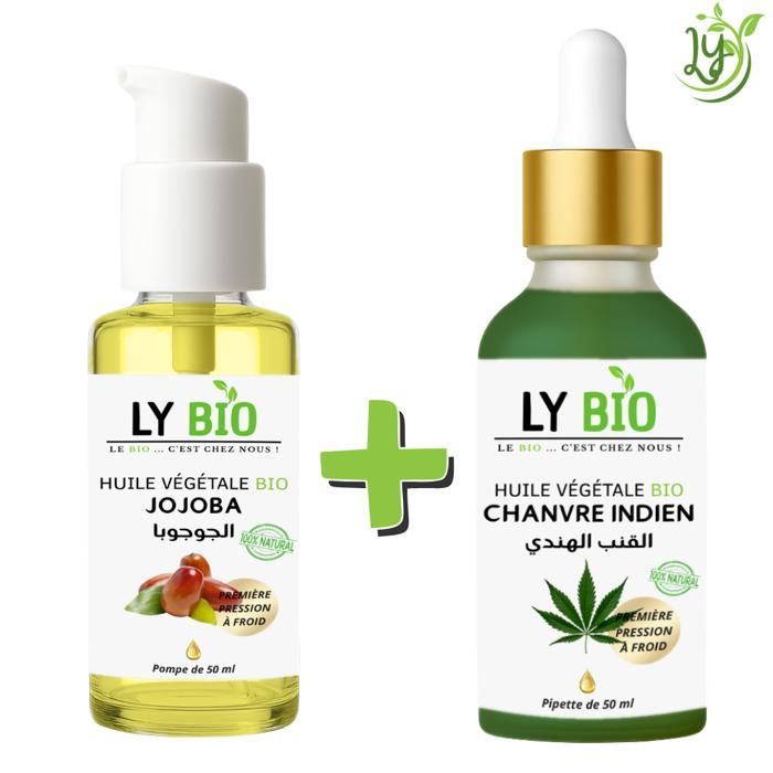 Pack Huile Jojoba et Chanvre - LYBIO - 50ml - Hydratant - Pour tous types de cheveux - Mixte