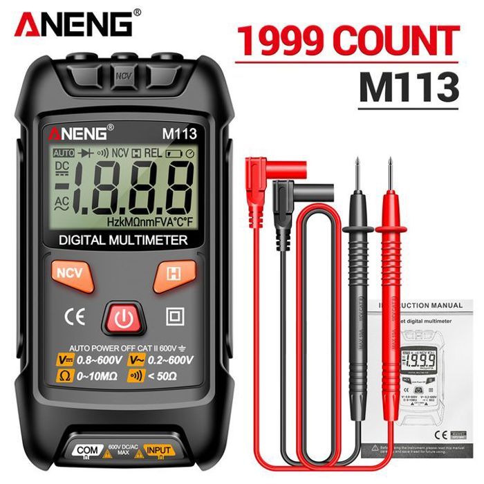 multimètre numérique M113, voltmètre AC/DC, 1999 points, multimètre Ohm NCV, outils électriques, instruments de mesure Aneng