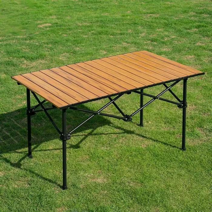 Table de Camping Renforcée - YX-1053-2 - 120×55×50 CM - Métal et Bois - Marron