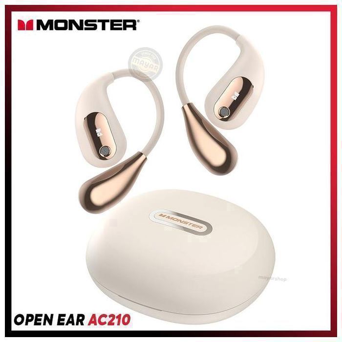 Monster AC210 – Écouteurs Bluetooth 5.4 Open Ear, Son 360°, Étanches IPX5, Autonomie 30h – Beige