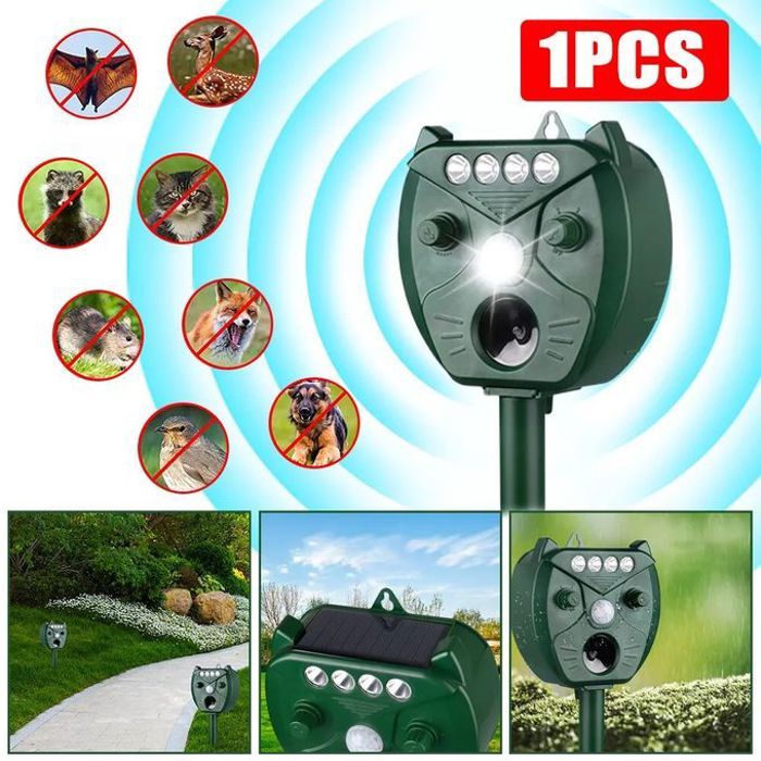 Répulsif solaire ultrasonique avec capteur pir pour chien,souris, oiseaux,chat