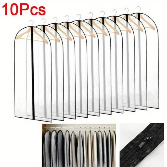 Housse de Vêtements - Translucide - Lot de 10 - Anti-Poussière - Fermeture Éclair - 120x60 cm