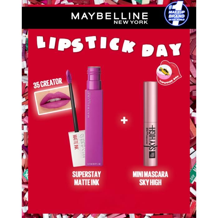 Pack MAYBELLINE - Superstay Matte Ink Liquid Lipstick 35 Creator = MINI MASCARA SKY HIGH