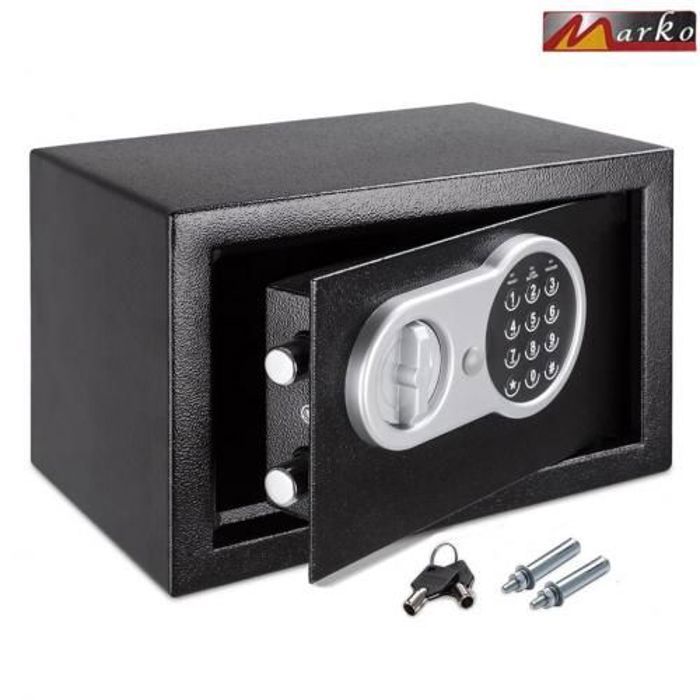 Marko Coffre Fort à Serrure Électronique Avec Code PIN et 2 Clés, Fixations Murales et au sol 20×31×20cm