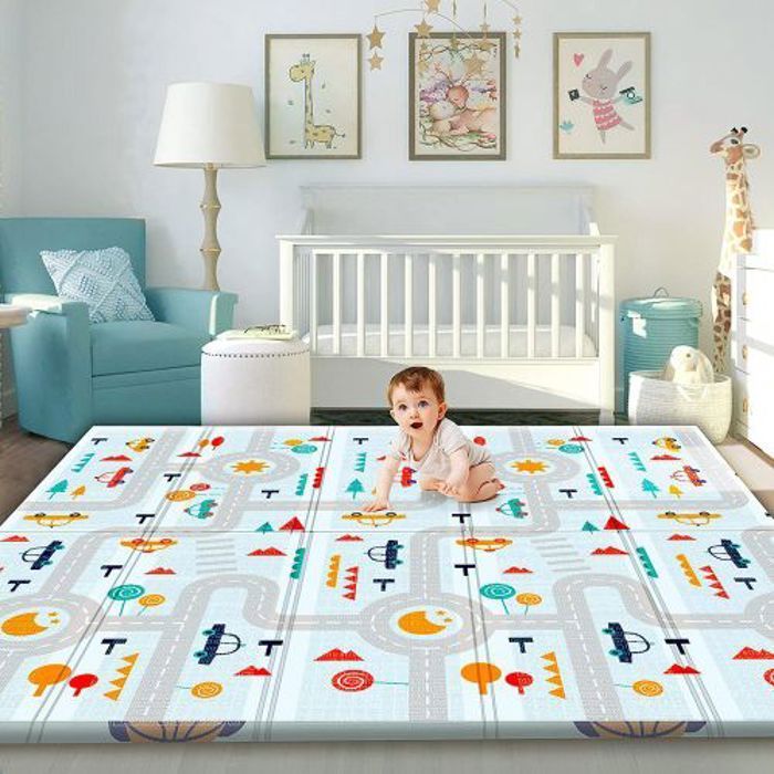Tapis de jeu double face pour bébé, épais, antidérapant, motif aléatoire,  200 x180 cm
