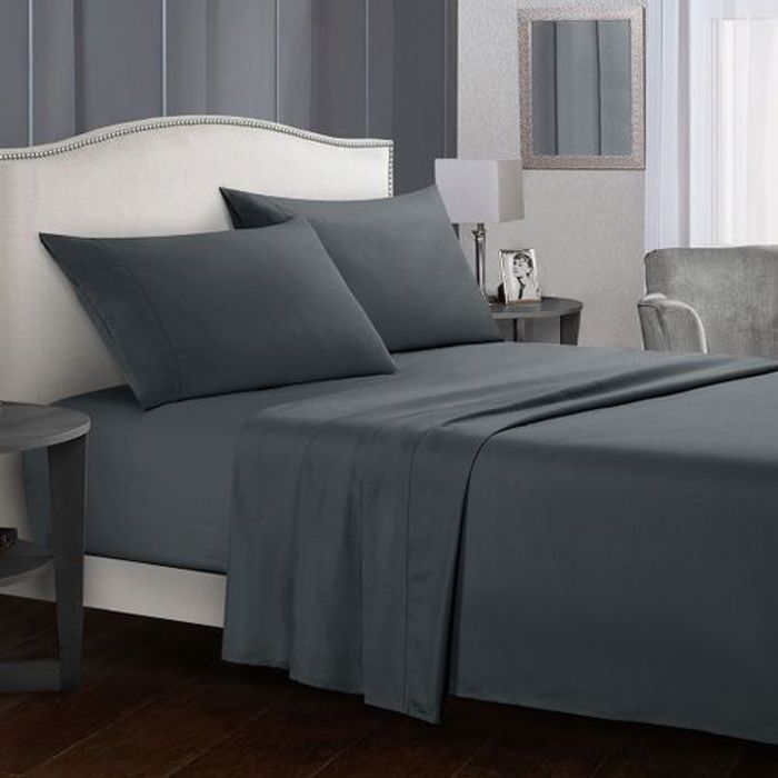 Pack Draps - DWIRTY - 2 Taies d’oreiller + Drap housse + Drap plat - 160x190cm - Gris foncé - Literie