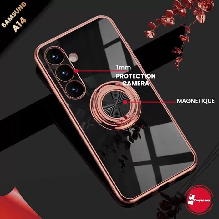 Coque Samsung A14 Brillant Magnétique avec Ring 360° en TPU Noir