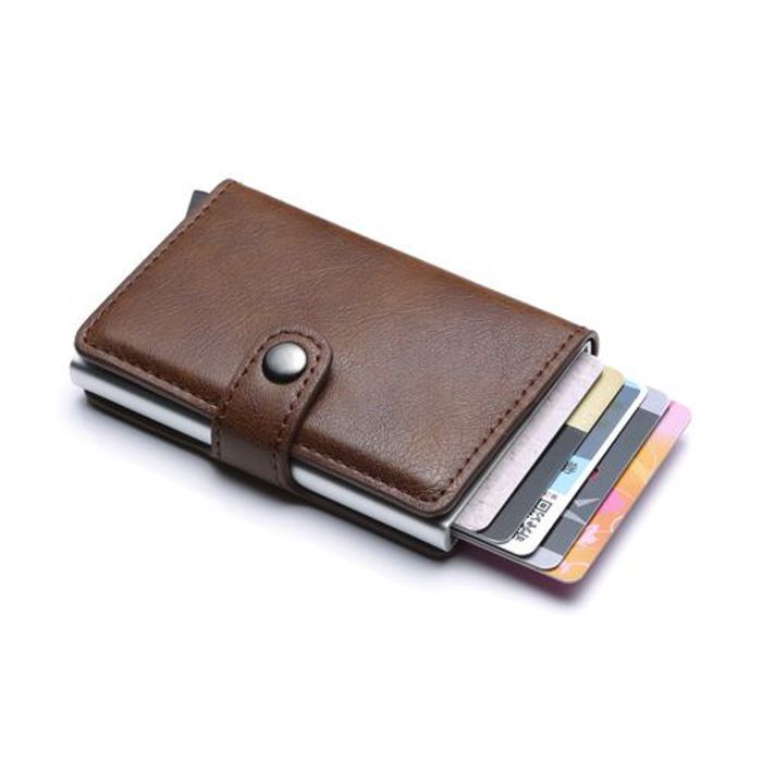 Portefeuille Miniwallet anti détournement de données des cartes RFID Marron