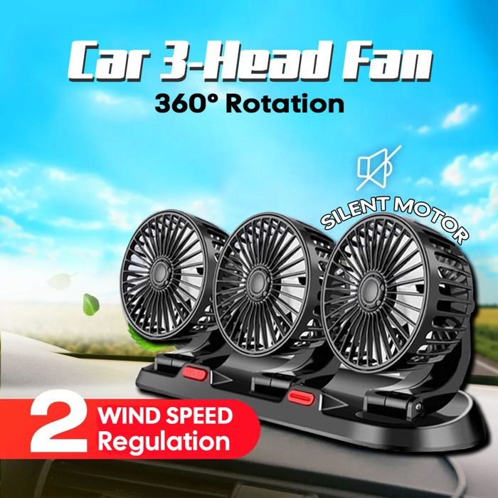 Ventilateur de voiture - GENERIC - 3 têtes - 360° rotatif - Réglage à 2 vitesses - Faible bruit