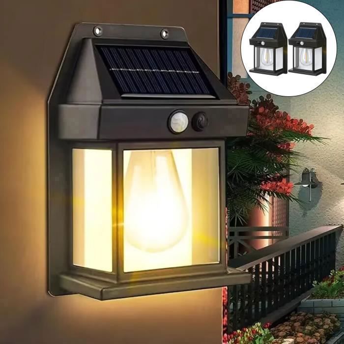 2PCS Applique Murale Extérieure Solaire, Lanterne Murale Rétro avec Capteur De Mouvemen, 3 Modos, IP65 pour Balcon, Couloir, Cour
