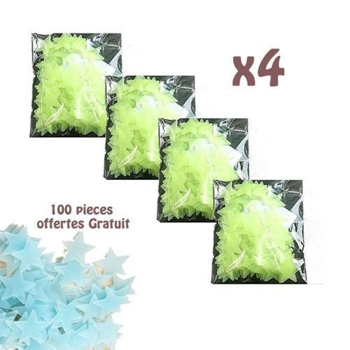 Sticker Mural Phosphorescent - Multicolore - 400 Pièces - 100 pcs Bleu Offert - Réutilisables - Décoratif