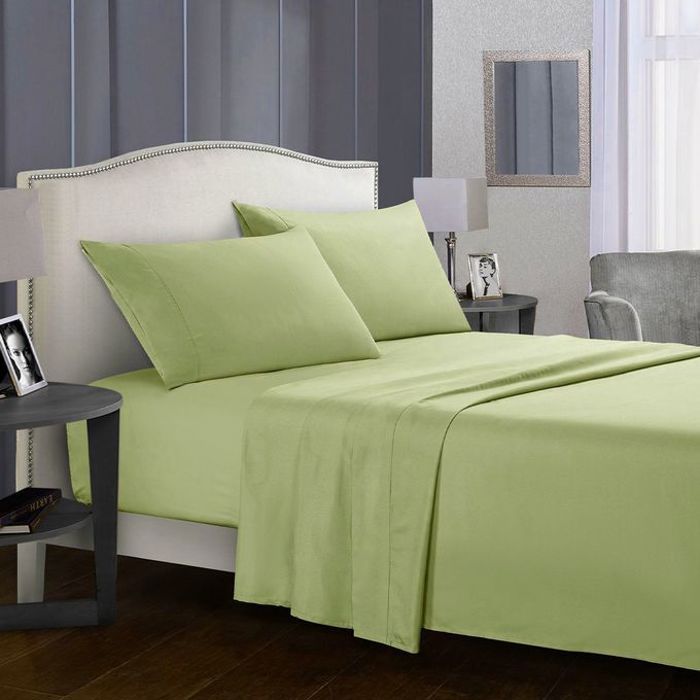 Pack Draps : Taies d’oreiller + Drap housse+ Drap plat (1 Palce) - (90x190) vert - DWIRTY