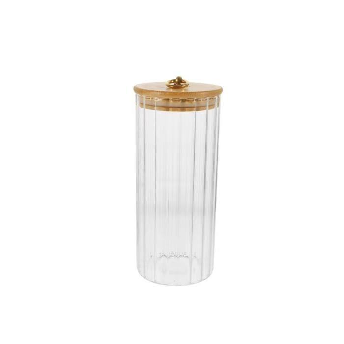 BOITE DE CONSERVATION EN VERRE MF  COUVERCLE EN BAMBOU POIGNEE DOREE