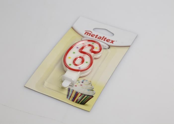 Metaltex bougie numéro 6 cire 8 cm rouge/blanc