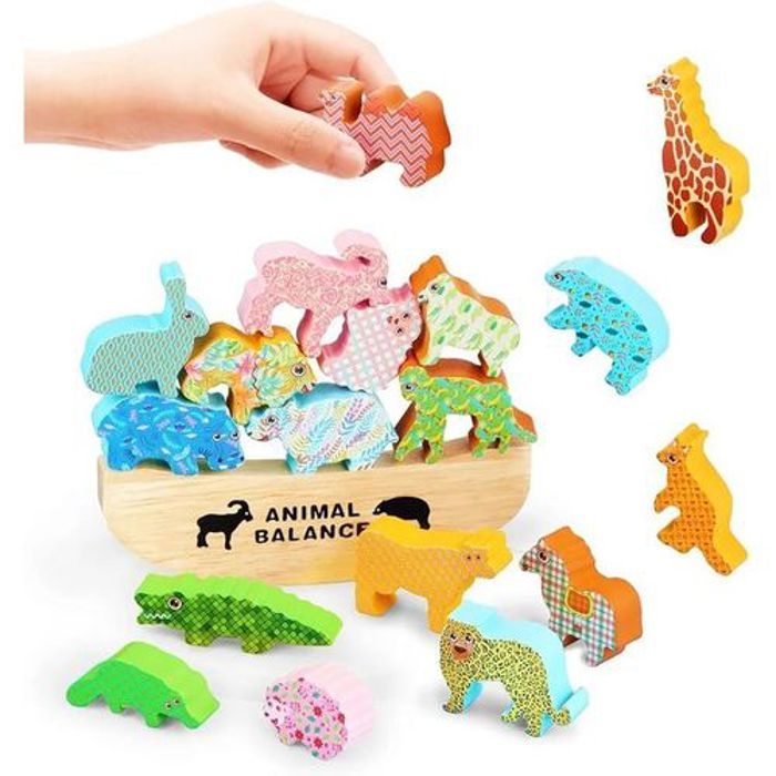 Blocs de construction et d'équilibre animal en bois pour enfants, empilables