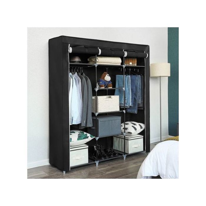Armoire de Vêtements - Non spécifié - Noir - Tissu intissé - Métal - Penderie et étagères