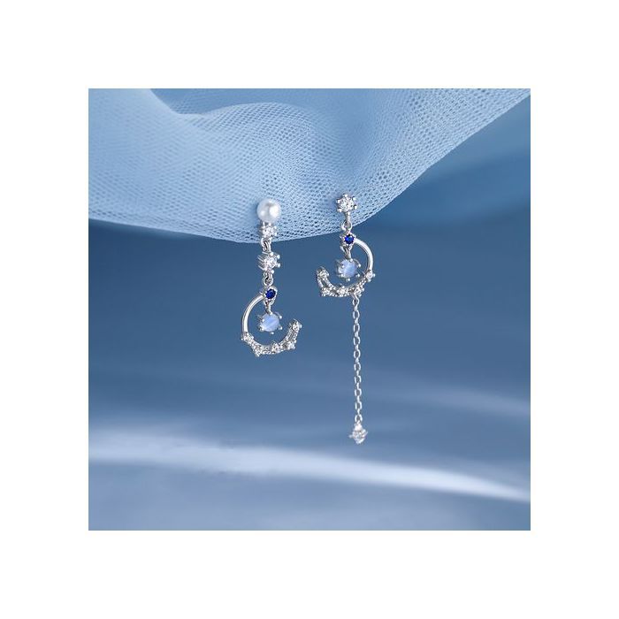 Boucles d'oreilles asymétriques en forme de lune, avec longue chaîne