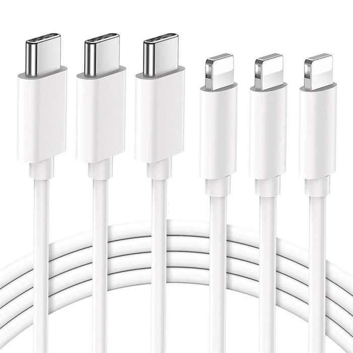 Lot 3 Câbles USB pour iPhone 14 Pro - E.F.CONNECTION - Câble USB C Vers Lightning - 1 Mètre Blanc