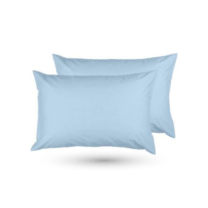 2 Taies D'oreiller Antiallergique Uni Bleu (50x70cm) -DWIRTY