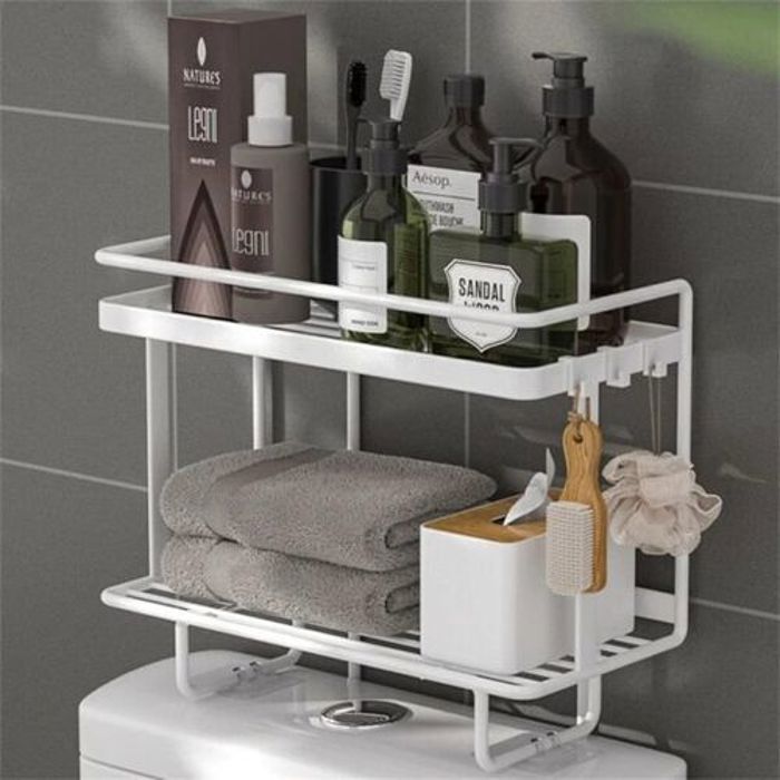 Étagère murale sans poinçon pour toilettes à 2 niveaux,organisateur de luxe