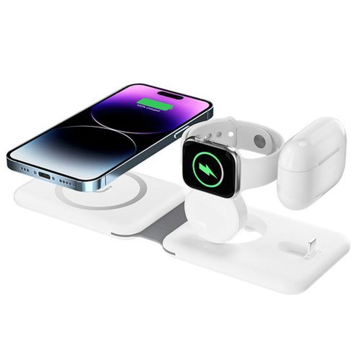 Chargeur Sans Fil 3-en-1 Pliant Magnétable Pliable Wireless Station de Charge du Support de Chargement - Blanc