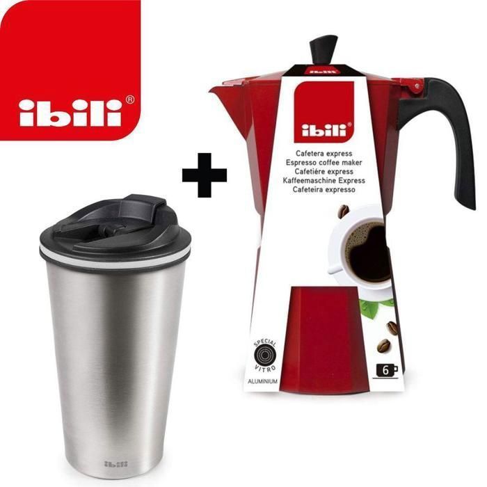 Set Pause Café 2 En 1 Cafetiere Italienne En Aluminium 6 Tasses 300 ml + Thermos Mug Isotherme 280 ml Bouteille isotherme En INOX