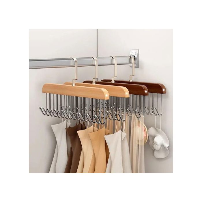 Cintre en bois multifonctionnel pour vêtements, 8 crochet