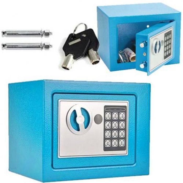 Coffre Fort à Serrure Électronique Avec Code PIN et 2 Clés, Fixations Murales et au sol 17×23×17cm