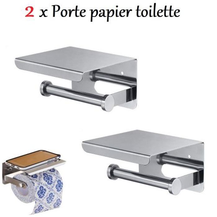 2 Portes papier hygiénique INOX Supports de papier toilette Support de téléphone