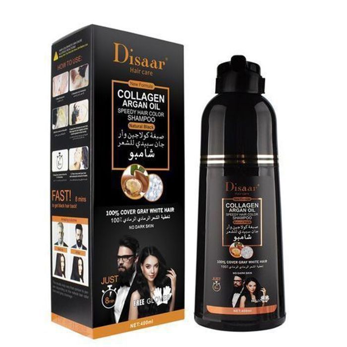 Shampoing - DISAAR - Colorant pour cheveux gris et blancs - 400ML - Huile d'argan - Réparation