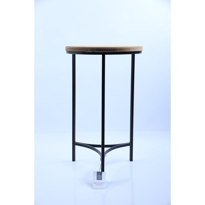 Table d'Appoint - HOME DECO FACTORY - Métal et Bois - Style Essentiel - Couleur Beige - Montage à faire soi-même