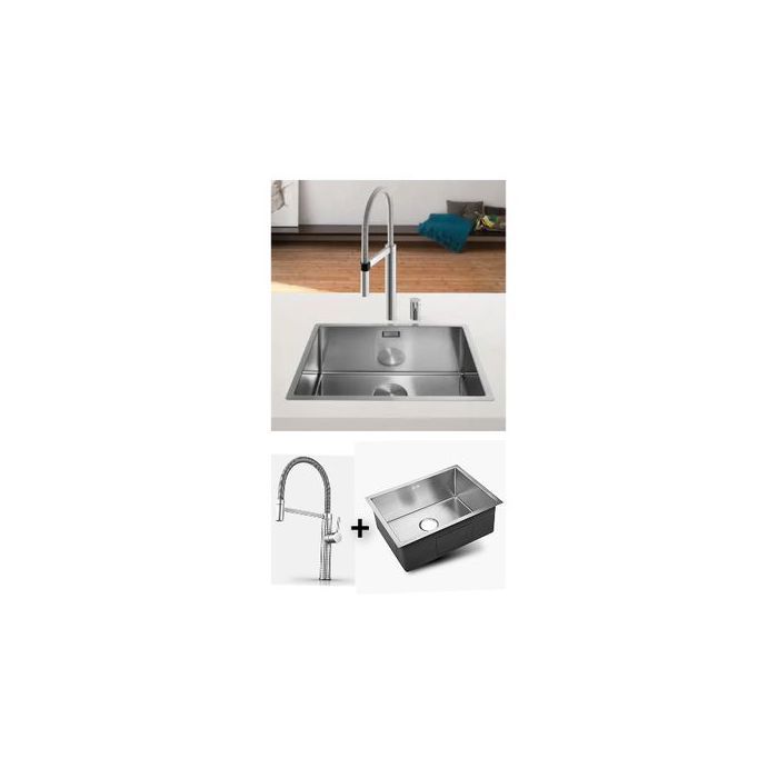 SM Pack Evier lavabo cuisine avec mitigeur sur table en inox sus 30