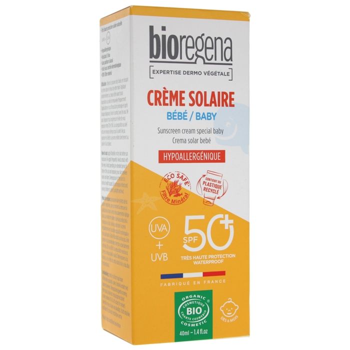 Crème Solaire Bébé - BIOREGENA - SPF50+ - 40ml - Hypoallergénique - Protection Minérale