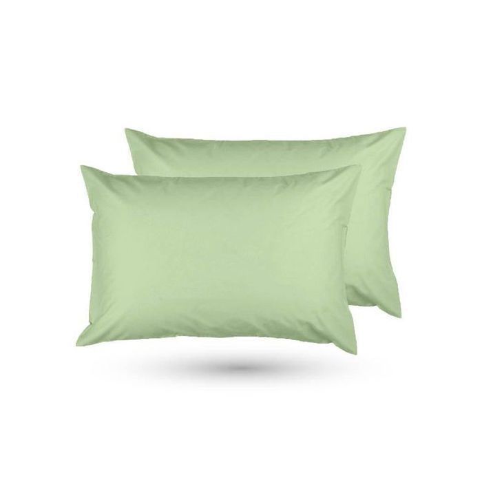 2Taies D'oreiller Uni Vert 45x70cm - Doux &  Anti-allergique.