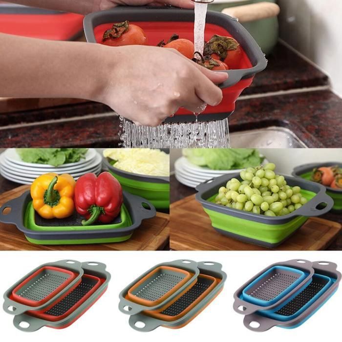Panier de vidange carrée, passoire pliable organisateur de cuisine en silicone pliable paniers de légumes fruits (Couleur aléatoire)