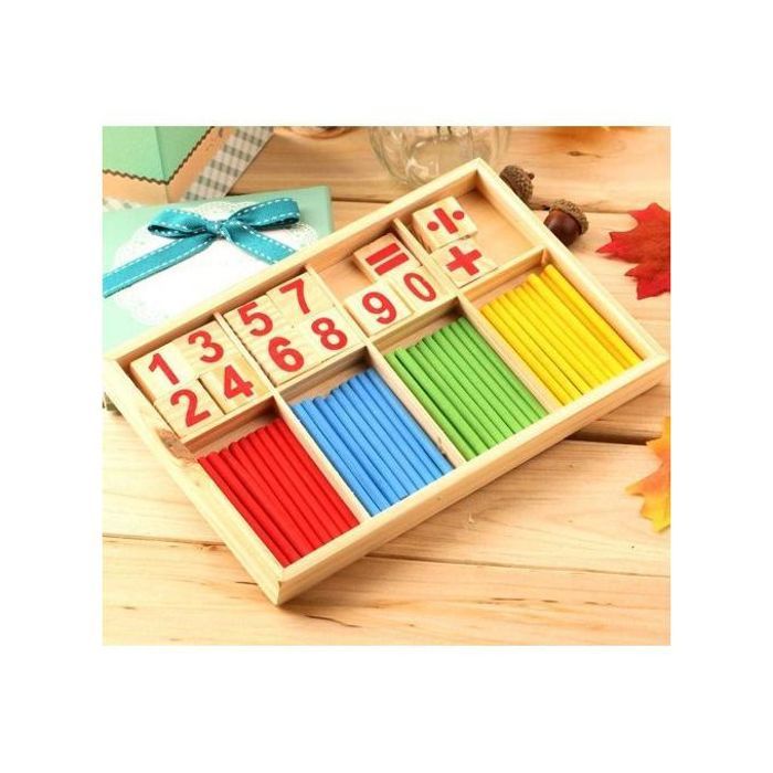 Bâtons de maths Montessori en bois - Jeu éducatif pour enfants - Apprentissage des couleurs, des nombres et de la motricité fine